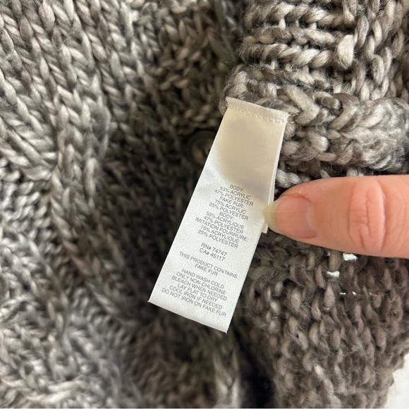 Natural Reflections Cable Knit Button Front Sweater Vest, Faux Fur Lined Hood - Picture 4 of 5